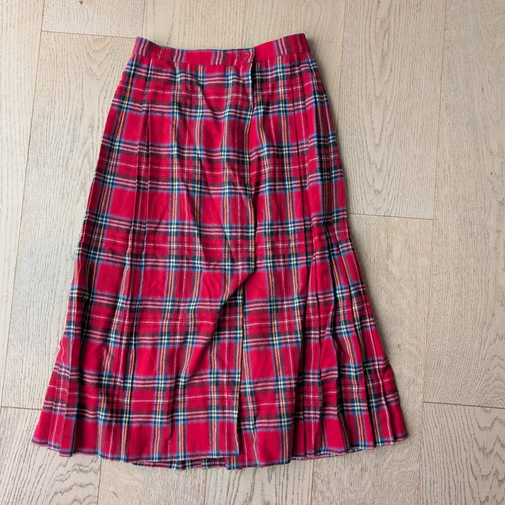 Vintage‎ MC Collectibles Plaid Skirt kilt Red Wool Blend Pleated Midi Schoolgirl